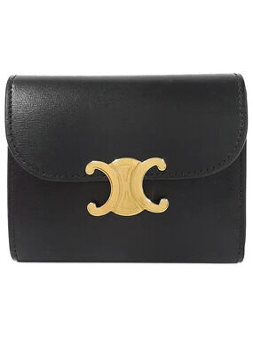 Celine Triomphe Flap Wallet Shiny Calfskin Black
